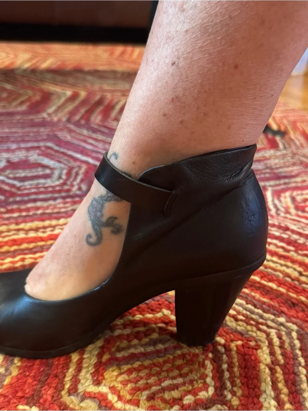 Italian Leather Black Pointed Toe Ankle-Strap Pumps